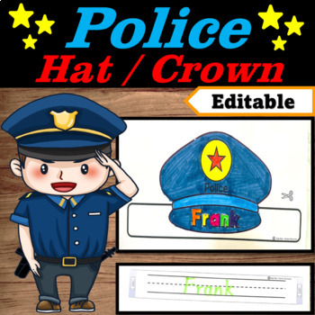 Police Officer Hat Editable Name | Community Helpers Week Craft | Police man hat