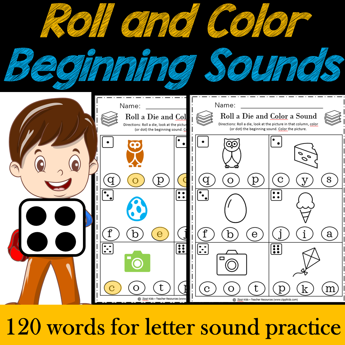 Beginning Sounds - Roll a Die and Color | Phonemic Awareness | Letter Sounds