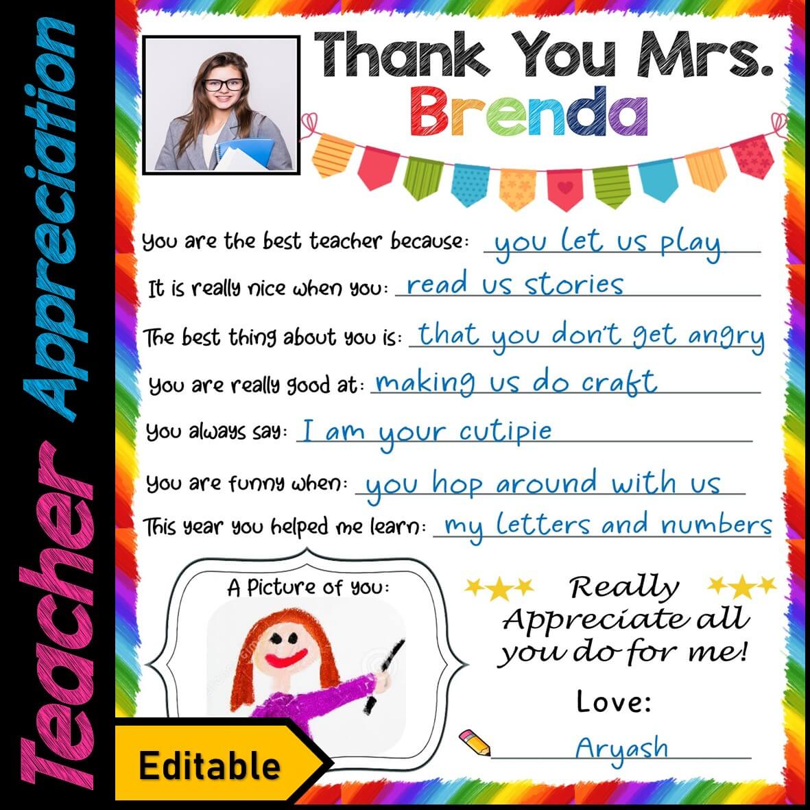 Teacher Appreciation Week Editable Template, Staff appreciation week #2
