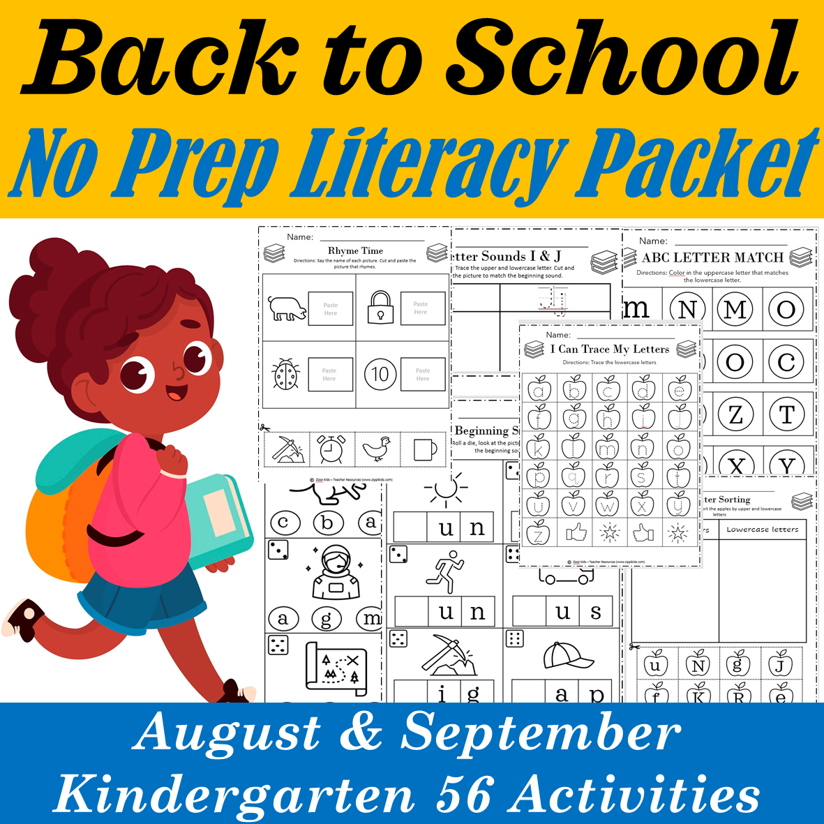 Back to School NO PREP Literacy Packet (Kindergarten and Preschool) - 86 Sheets