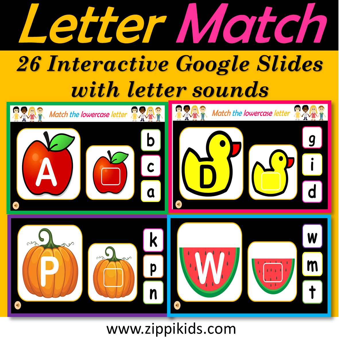 Digital Letter Matching, Uppercase and Lowercase, Virtual - 26 Google Slides