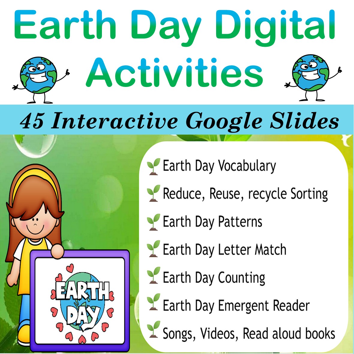 Earth Day Digital Literacy and Math Activities | Recycling | 45 Google Slides