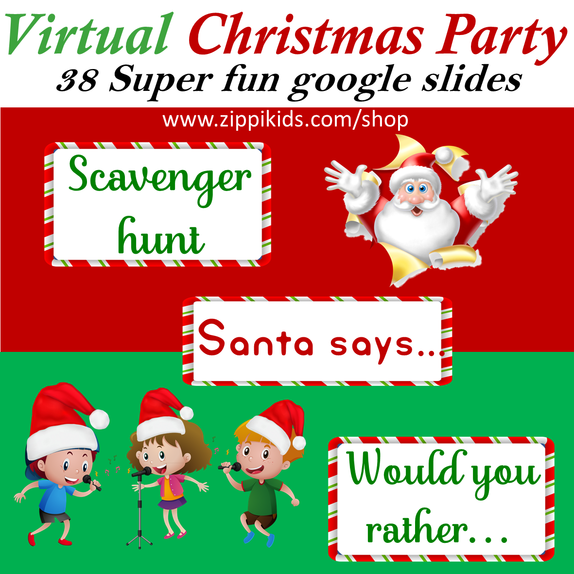 Virtual Christmas Party | Scavenger Hunt | Christmas Games -40 Google Slides/PPT