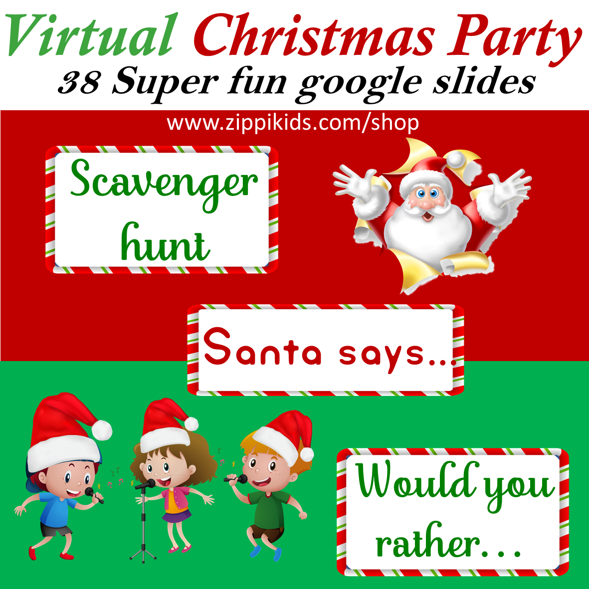 Virtual Christmas Party, Scavenger Hunt, Christmas Games -40 Google Slides /PPT