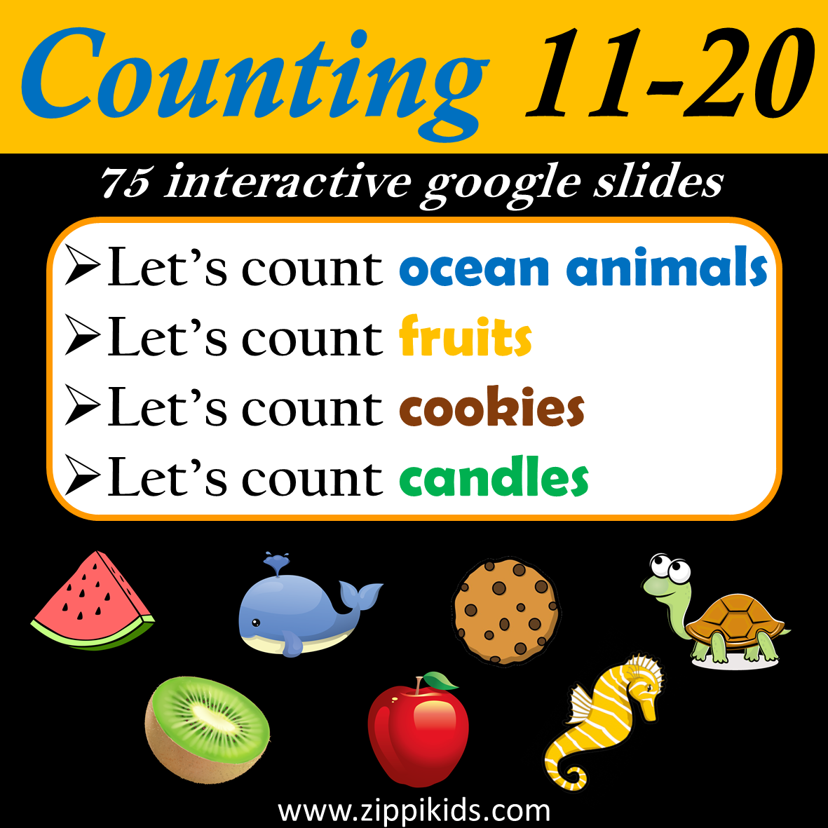 Number Counting (11-20), Number Recognition - 75 Google slides