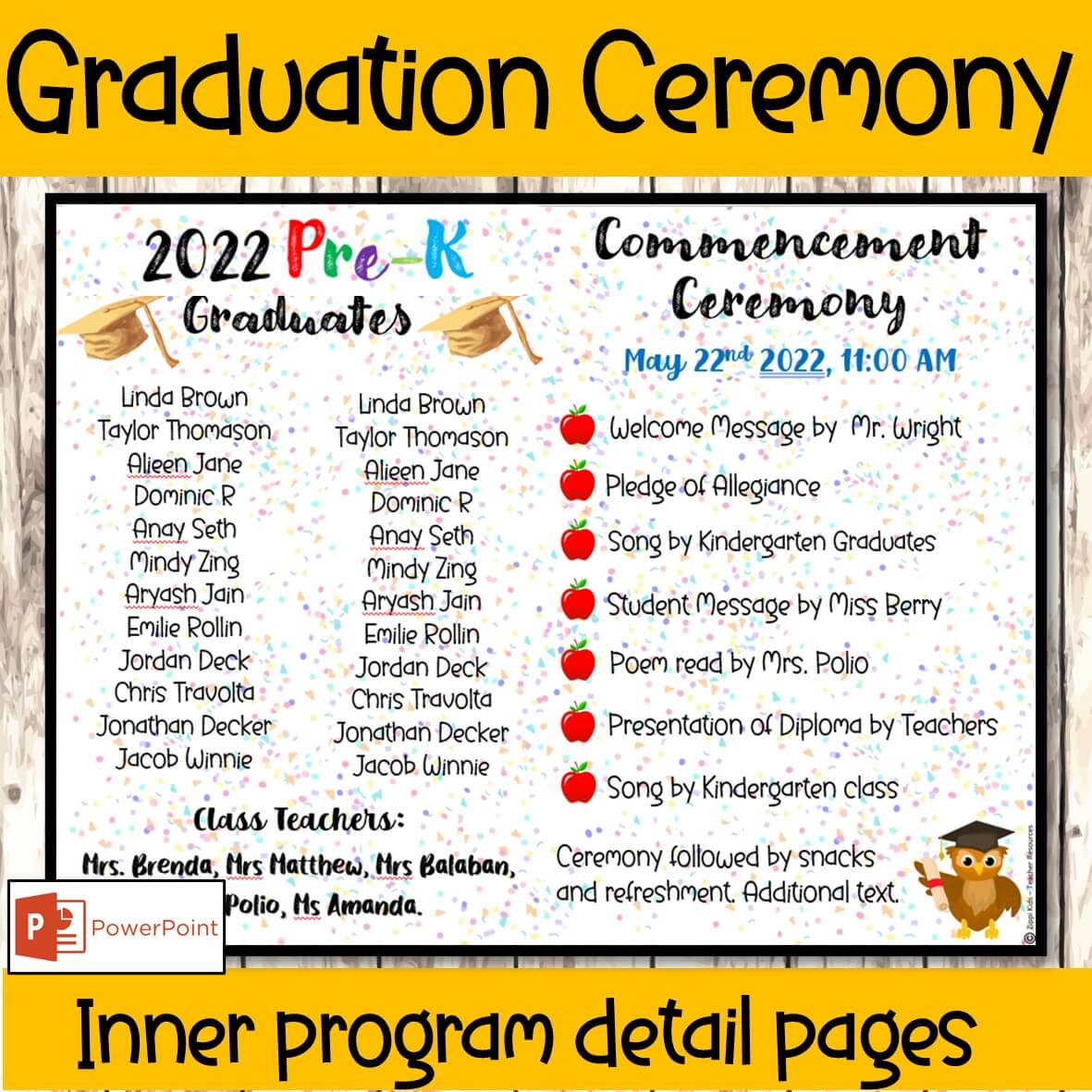 EDITABLE PreK Graduation Ceremony Program Template, for All Grades