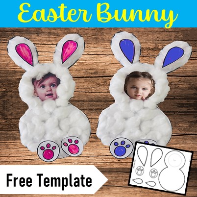 Cotton Ball Bunny Craft Template for Easter with Child's Picture