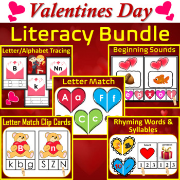 Valentine's Day Literacy Task Cards Bundle Activities