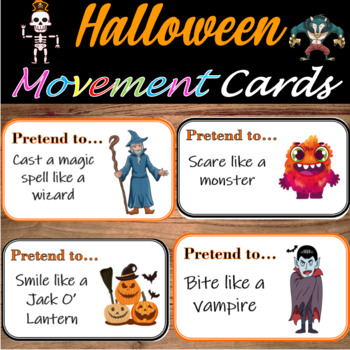Halloween Activities - Movement Cards,  Brain Breaks, Halloween game