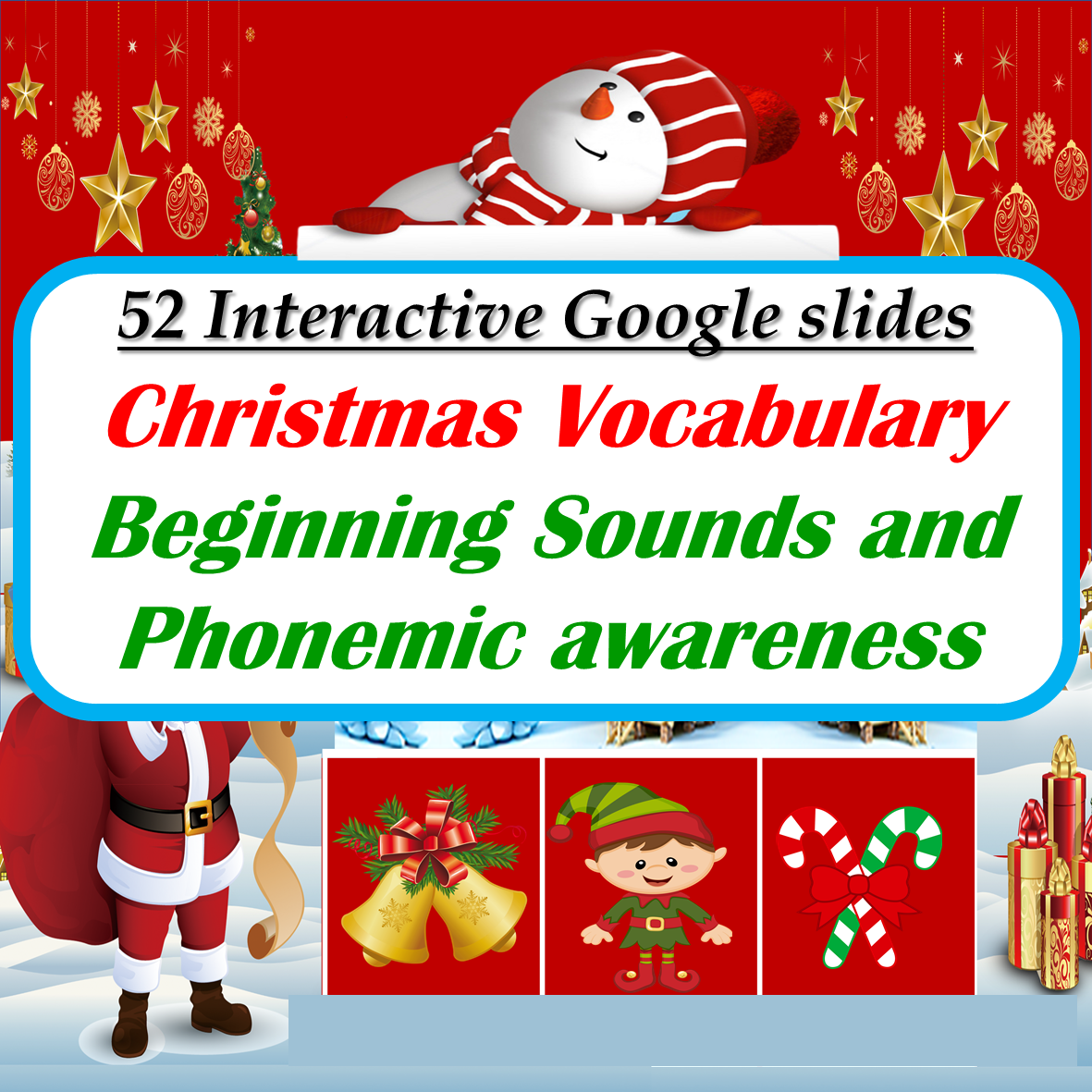 Christmas themed Beginning Sounds with Audio - 52 Google Slides