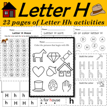 Letter of the week: LETTER H-NO PREP WORKSHEETS- LETTER H Alphabet