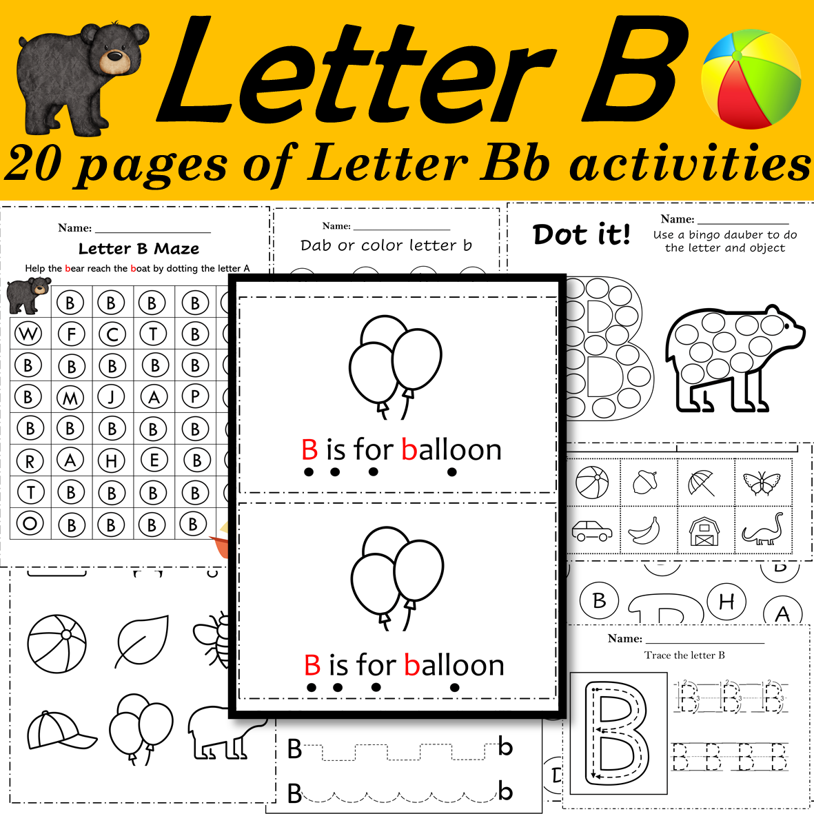 FREE Phonics Letter of the Week B, Back to School Alphabet Worksheets