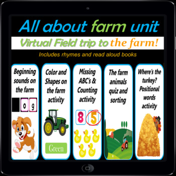 All About Farm Literacy, Math, Field Trip unit - 65 google slides