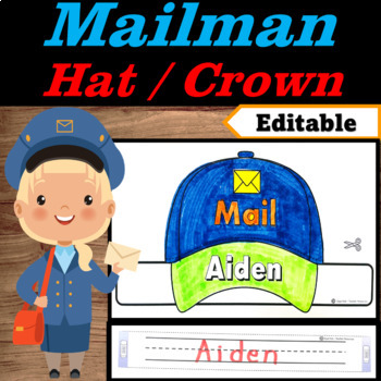 Mailman Hat Editable Name | Community Helpers Hats -Community Helper Week Craft