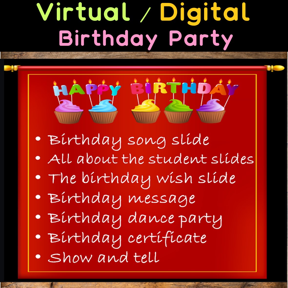 Virtual Birthday Celebration Party, Digital Happy Birthday - 12 Editable Google Slides / PowerPoint