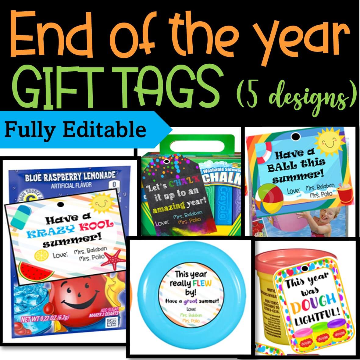 End of the Year Gift Tags & Gift Ideas, 5 EDITABLE Designs| Summer Gift tags #2