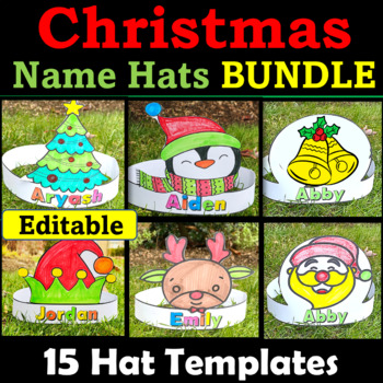 Christmas Hat Craft Coloring Activities, Editable Name Hats / Crown BUNDLE