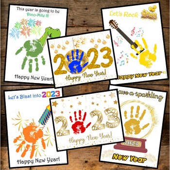 New Years 2023 Handprint Craft Bundle, Preschool Keepsake Art