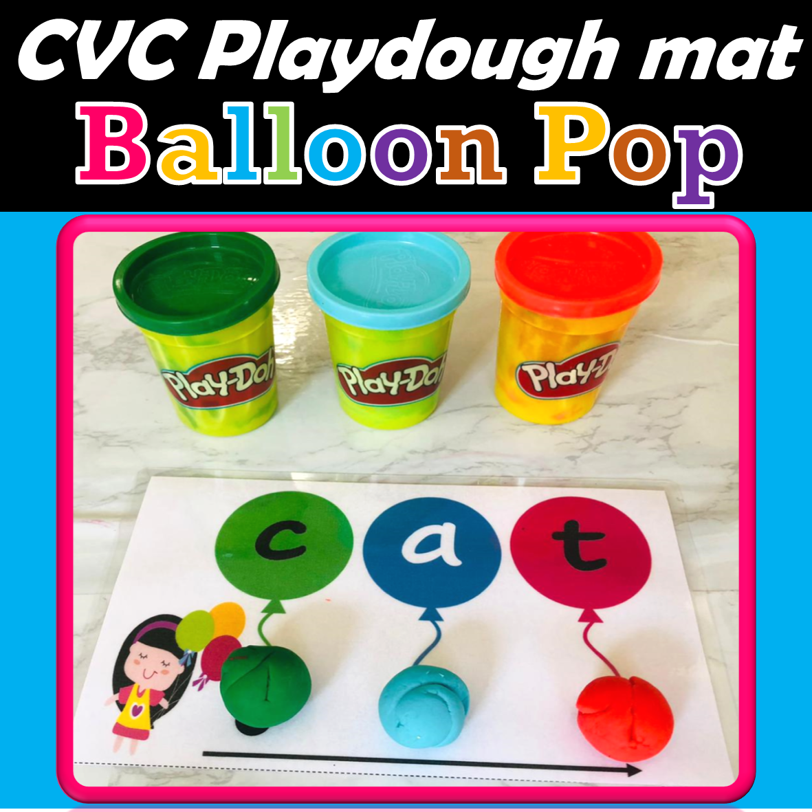 Playdough Mats, Balloon pop CVC Words, Fine motor activity