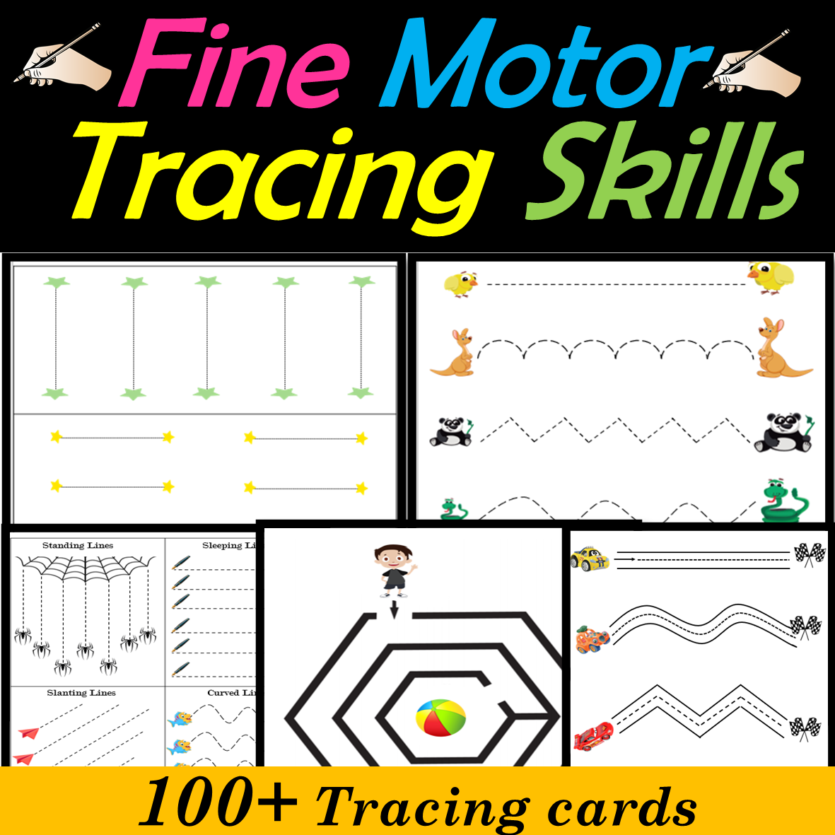 Fine Motor Tracing Lines and Shapes Cards | Pre-writing Lines, Shapes Practice