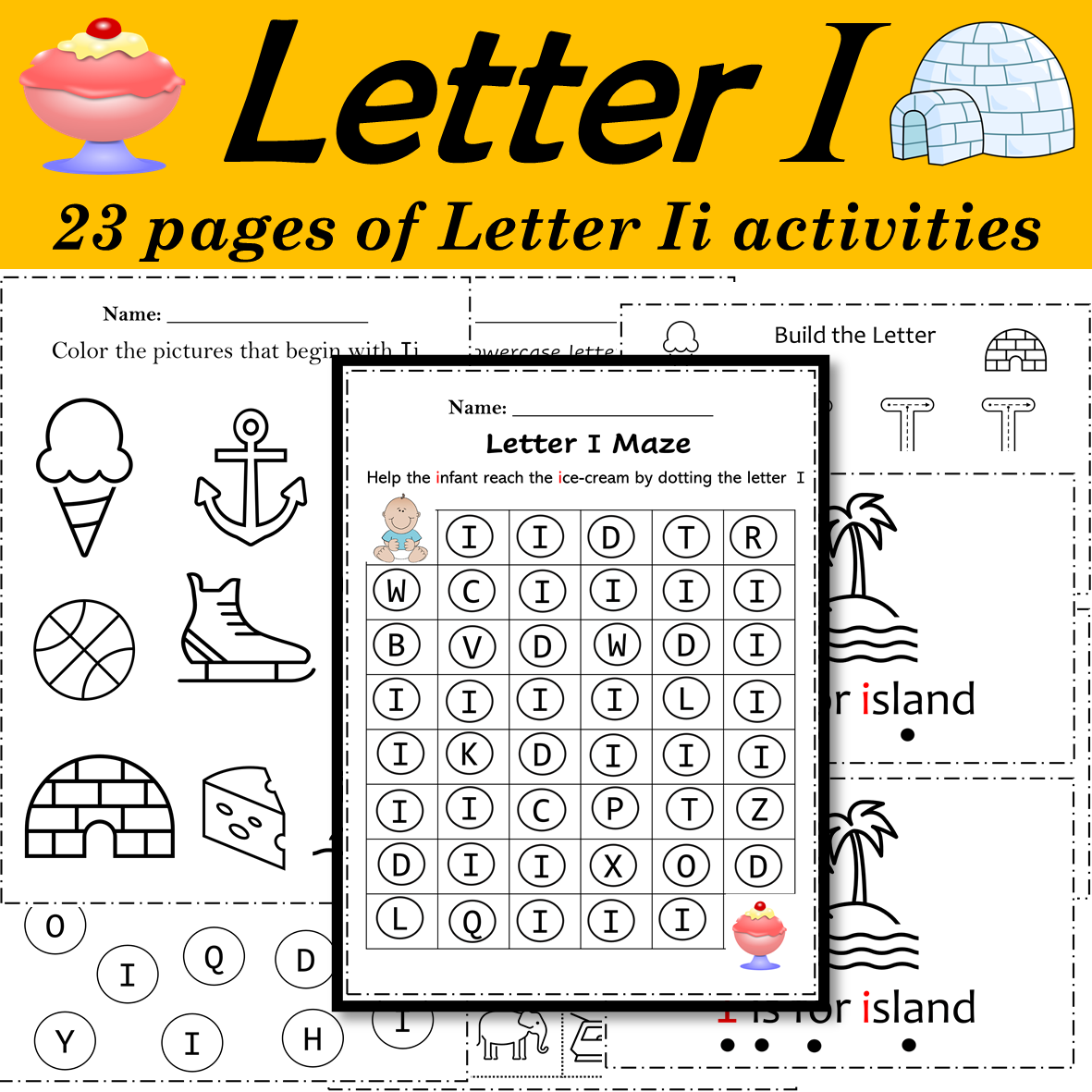 Letter of the week: LETTER I-NO PREP WORKSHEETS- LETTER I Alphabet Lore  theme