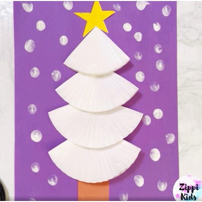 Cupcake Liner Snowy Tree Winter Craft for Preschool