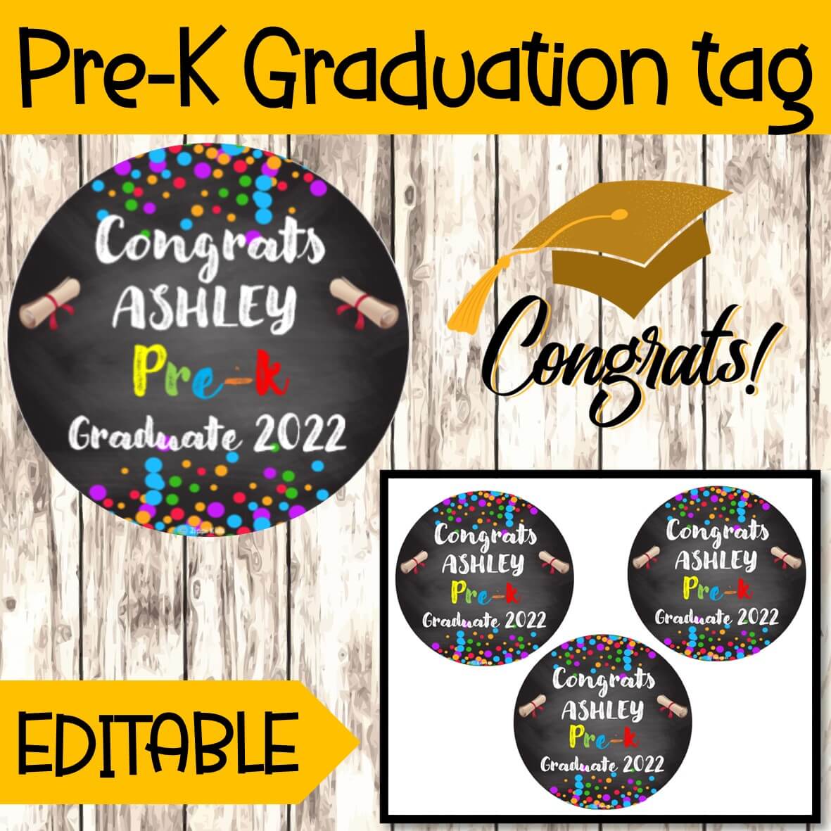 EDITABLE Pre-K Graduation Gift Tags, Congrats Pre-K Graduate tags