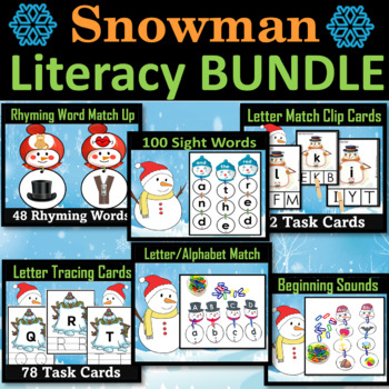 Snowman Literacy Task Cards, Winter Activities