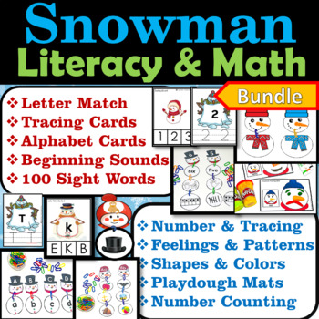 Snowman Literacy & Math Centers Task Cards, Snowman Activities
