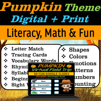 Pumpkin Theme Literacy, Math and Fun Centers for October | Digital + Print