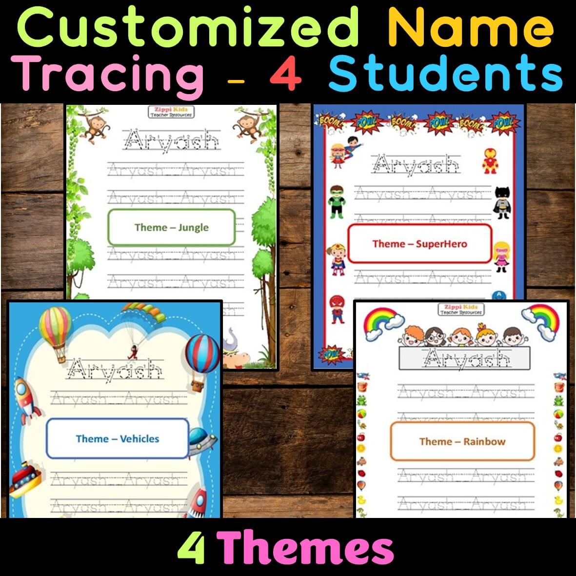 Customized Name Tracing Practice Worksheet - 4 students