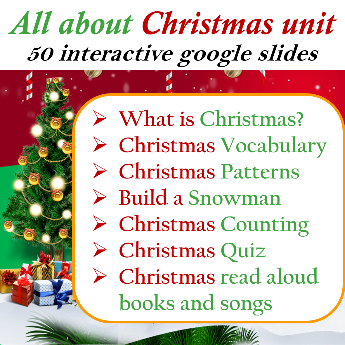 All about Christmas, Learn About Christmas - 50 Google Slides/PPT