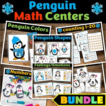 Penguin Math Center Task Cards Bundle, Arctic Animal Activities