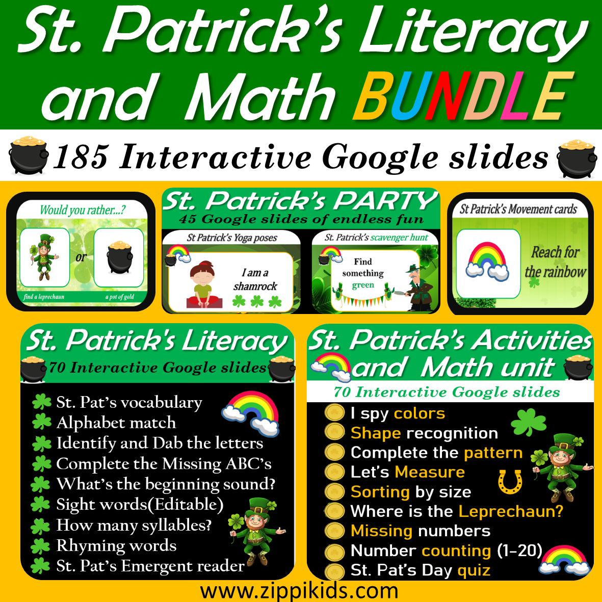 St Patrick's Literacy, Math, Activities and Party Bundle - 200 Google Slides
