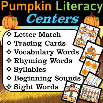 Pumpkin Literacy Centers (Task Cards) for October for Preschool & Kinders | Back to School