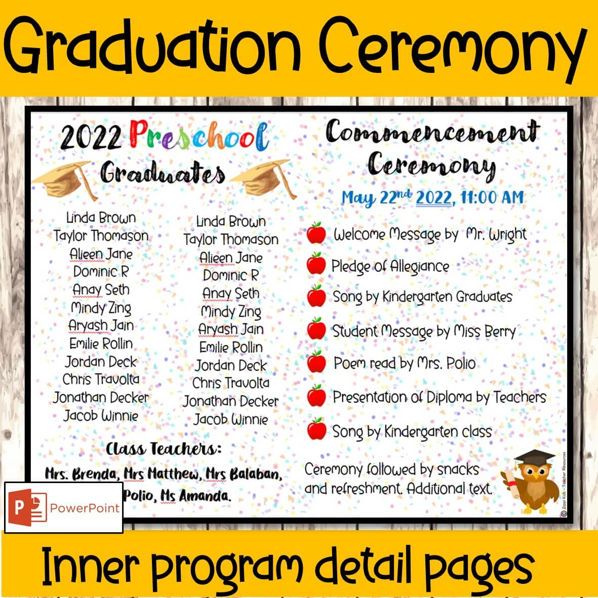 EDITABLE Preschool Graduation Ceremony Program Template For All Grades