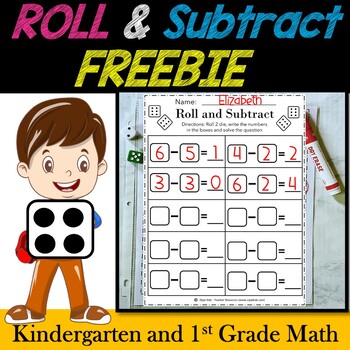 Roll and Subtract, DICE Subtraction, Math Game for Kinder and 1st Grade