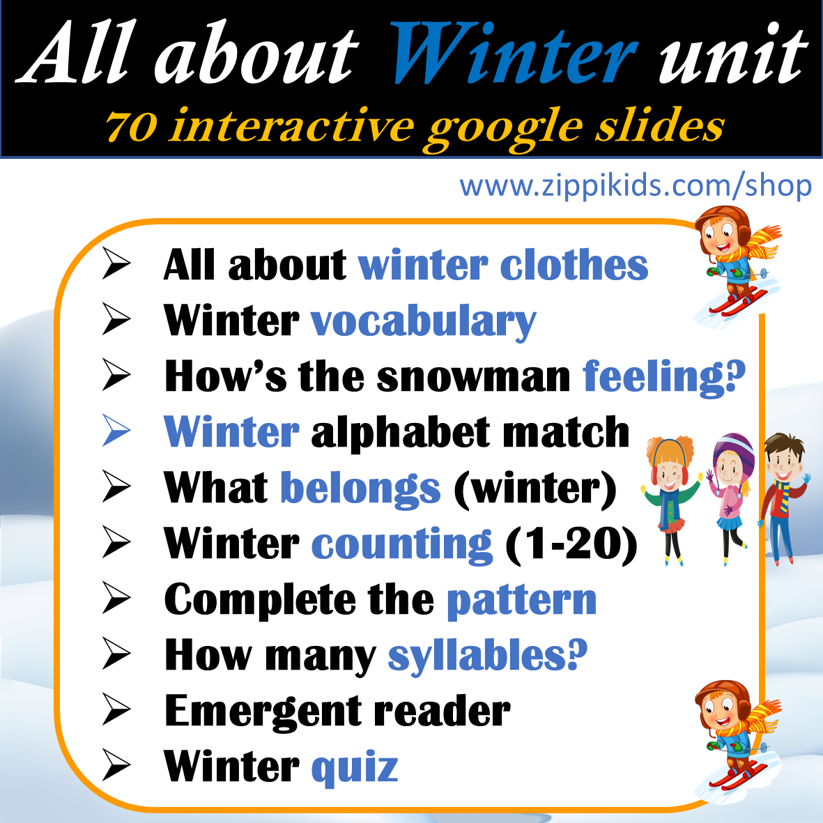 Virtual Winter Math and Literacy Unit | All About Winter - 70 Google Slides/PPT