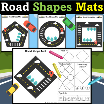 Road Shape Mats, 2D Shapes activities, Trace, Find, Color, Spell: Car theme