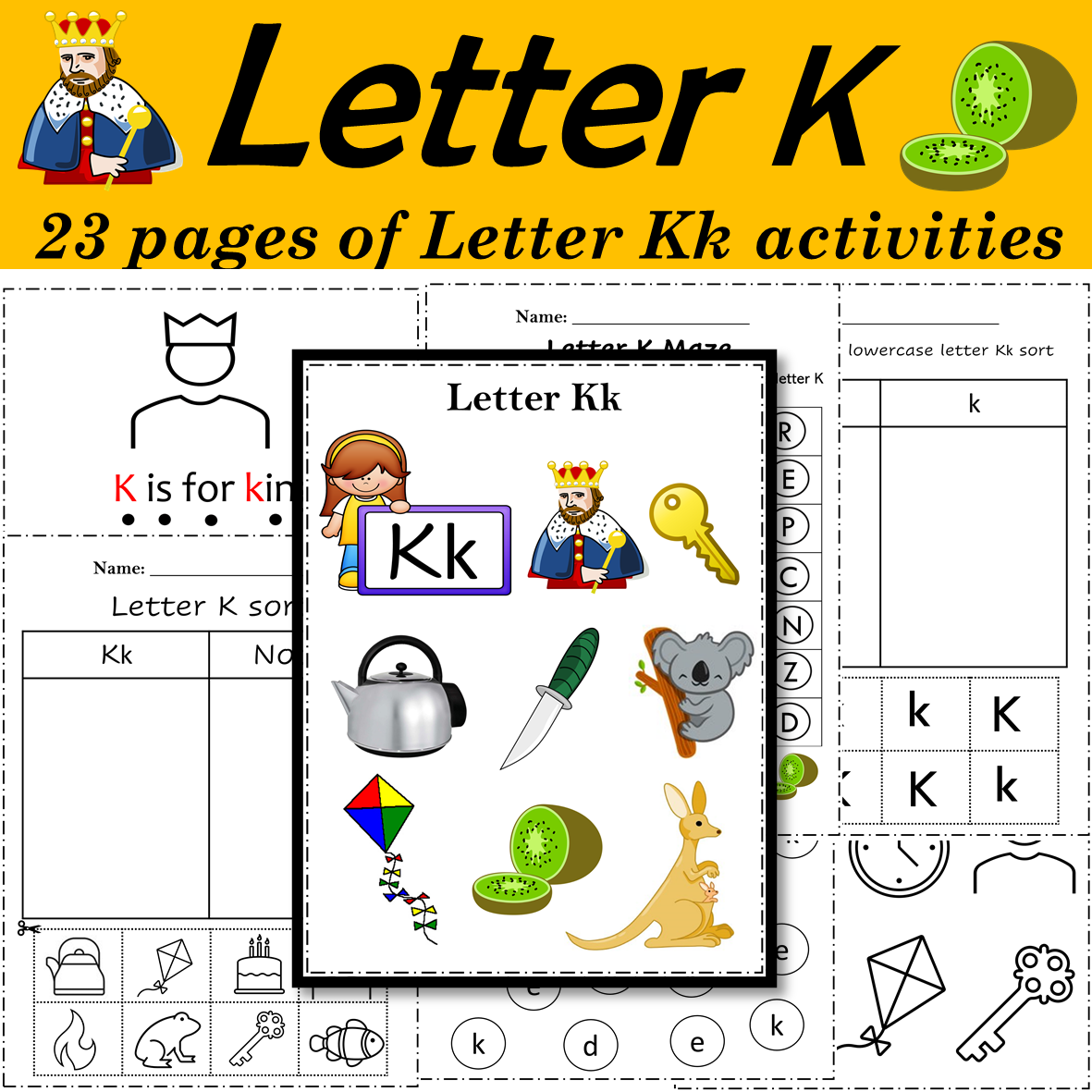 Letter of the week: LETTER K-NO PREP WORKSHEETS- LETTER K Alphabet