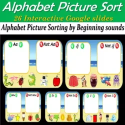 Virtual Letter / Alphabet Beginning Sound Game (Picture Sort) - 26 Google Slide