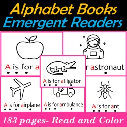 Alphabet Emergent Readers| 26 Beginning Sounds ABC Coloring Books - 200 pages