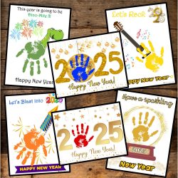 New Years 2025 Handprint Craft Bundle, Preschool Keepsake Art