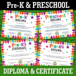 Pre-K & Preschool Diploma, Certificate, End of Year Pre-K graduation promotion