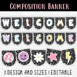 Editable Composition notebook Welcome banner, BUNTING, Composition Bulletin Board Letters