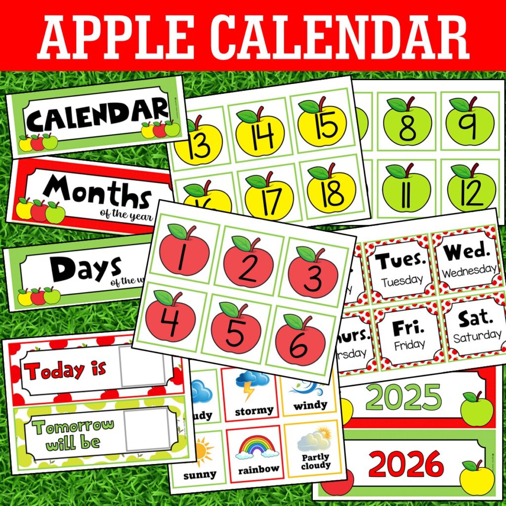 Apple Calendar Pocket Chart, Apple Pattern Cards
