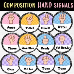 Composition Notebook Hand Signals Posters Editable Classroom Decor